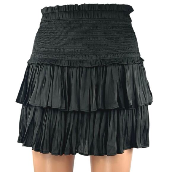 Reset La Brea Black Smocked Pull On Ruffle Tiered High Waist Mini Skirt Size S - Picture 1 of 4